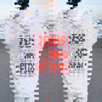 Jesus And Softball Coquette Game Day Softball Mom Mother Women Oversized Hoodie Back Print | Seseable UK