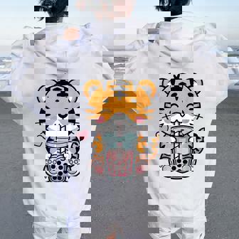 Kawaii Tiger Boba Tea Anime Japanese Bubble Tea Lover Girls Women Oversized Hoodie Back Print - Seseable