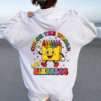 Be Kind Color The World With Kindness Retro Vintage Crayon Women Oversized Hoodie Back Print - Thegiftio UK