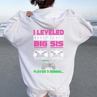 Leveled Up To Big Sister Again 2025 Promoted To Big Sister Women Oversized Hoodie Back Print - Thegiftio UK