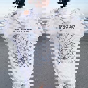 Life Was Good Dinosaur Vintage 90S Dino Womens Women Oversized Hoodie Back Print - Thegiftio