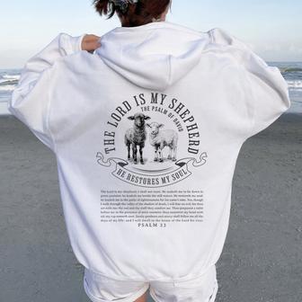 The Lord Is My Shepherd Christian Sheep Psalm 23 Faith Women Oversized Hoodie Back Print - Thegiftio UK