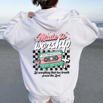 Made To Worship Psalm 150 6 Christian Retro Praise Women Oversized Hoodie Back Print - Thegiftio UK