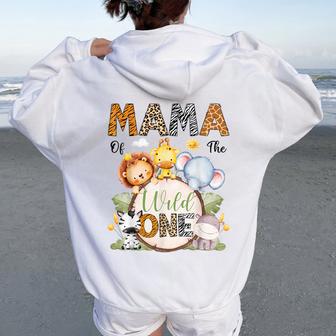 Mama Of The Wild One 1St Birthday Boy Safari Animals Women Oversized Hoodie Back Print - Thegiftio