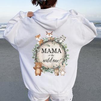 Mama Of The Wild One Woodland Forest Animals 1St Birthday Women Oversized Hoodie Back Print - Thegiftio UK