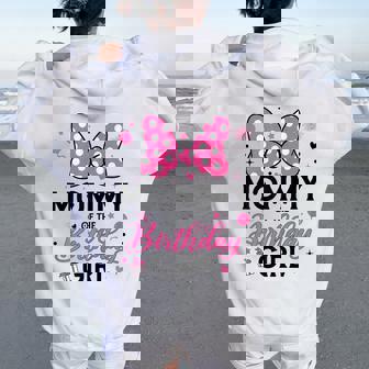 Mommy Of The Birthday Girl Cute Pink Bow Family Women Oversized Hoodie Back Print - Thegiftio