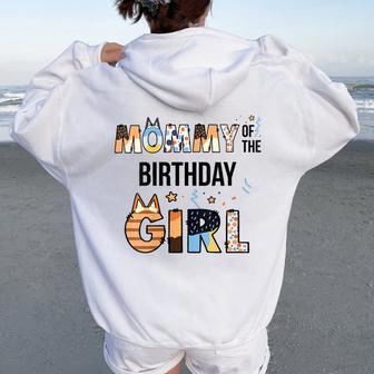 Mommy Of The Birthday Girl Party Blue Dog Lover Matching Women Oversized Hoodie Back Print - Thegiftio UK