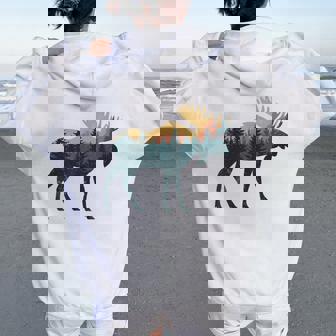 Moose Hunting Hiking Outdoor Camping Forest Moose Women Oversized Hoodie Back Print | Mazezy