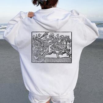 Occulte Effrayant Memento Moriquelette Horseman Danse Macabre Sweat à capuche oversize pour femme avec imprimé dans le dos - Cadeauxyz