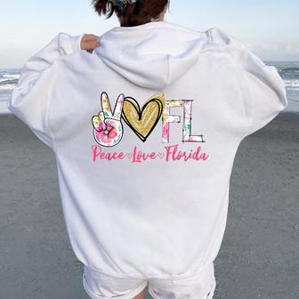 Peace Love Florida Floral Vintage Florida Pride State Women Oversized Hoodie Back Print - Thegiftio