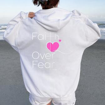 Pretty Faith Over Fear Heart Christian Juniors Women's Girls Women Oversized Hoodie Back Print - Thegiftio