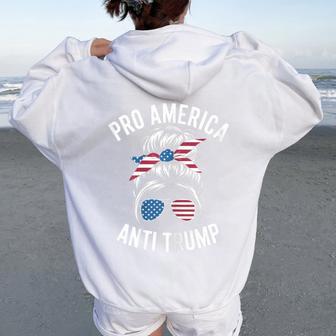 Pro America Anti Trump Messy Bun Political Flag Resist Women Oversized Hoodie Back Print | Mazezy