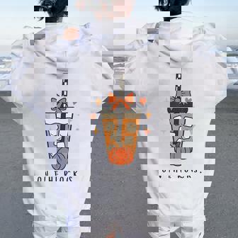 Pumpkin Spice Iced Coffee On The Rocks Fall Thanksgiving Women Oversized Hoodie Back Print | Seseable CA