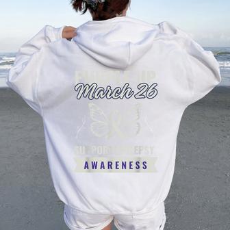 Purple Up March 26 Support Cute Purple Butterfly And Ribbon Women Oversized Hoodie Back Print | Mazezy