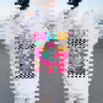 Rolling Into 7 Years Old Roller Skating Girl 7Th Birthday Women Oversized Hoodie Back Print | Seseable FR