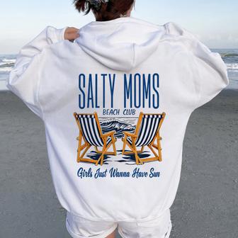 Salty Moms Beach Club Girls Just Wanna Have Sun Mom Women Oversized Hoodie Back Print | Mazezy