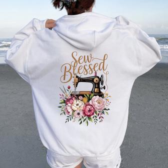 Sew Blessed Vintage Sewing Machine Floral Quilting Women Oversized Hoodie Back Print - Thegiftio UK
