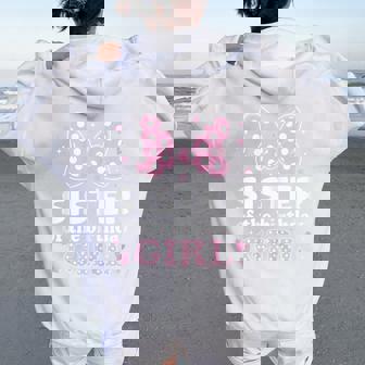 Sister Of The Birthday Girl Cute Pink Bow Family Matching Women Oversized Hoodie Back Print | Seseable UK