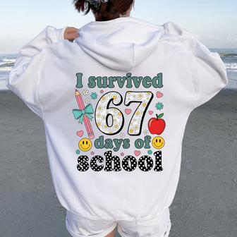 I Survived 67 Days Of School 67 Meme Female Teacher Matching Women Oversized Hoodie Back Print - Thegiftio UK
