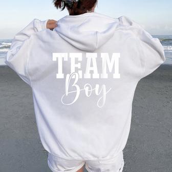 Team Boy Team Girl Blue Gender Reveal Party Matching Family Women Oversized Hoodie Back Print - Thegiftio UK