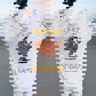 Thanksgiving B-Day Party Mom Of The Birthday Turkey Tri-Blend Women Oversized Hoodie Back Print | Seseable FR