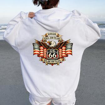 Usa 250 Us Highway 66 Mother Road Anniversary Eagle Tattoo Tri-Blend Women Oversized Hoodie Back Print | Seseable UK