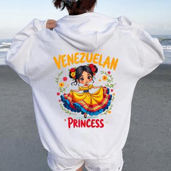 Venezuelan Princess Cute Folk Dress Venezuela Girl Women Oversized Hoodie Back Print - Thegiftio UK