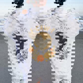 Vintage F Caw F Raven Black Bird Graphic Floral Crow F-Caw-F Tri-Blend Women Oversized Hoodie Back Print | Seseable CA