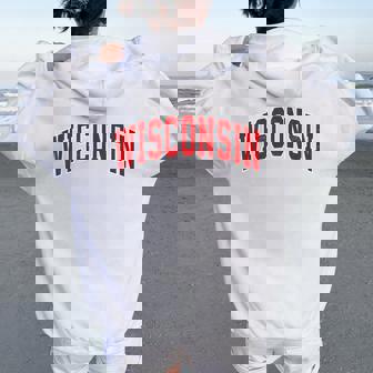 Wisconsin Wi Vintage Sports Red Boy Girl Women Oversized Hoodie Back Print - Thegiftio