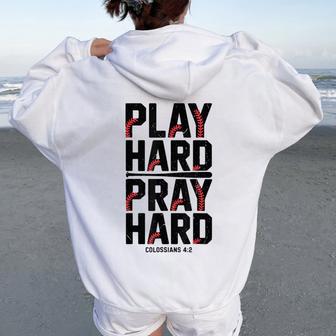 Youth Christian Baseball Play Hard Pray Hard N Boys Faith Women Oversized Hoodie Back Print - Thegiftio UK