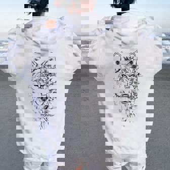 ウルフ フローラル ヴィンテージ 花 オオカミの顔 オオカミの恋人 レディース オーバーサイズ パーカー バックプリント - Kawaiitshirt