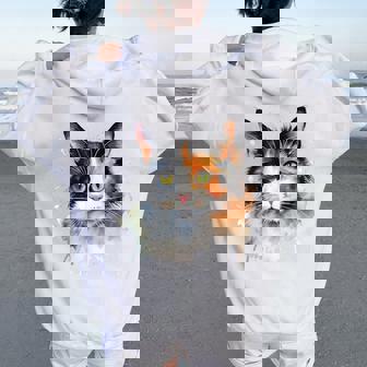 クールな水彩 三毛猫顔 三毛猫 お母さん 猫 お父さん レディース オーバーサイズ パーカー バックプリント - Kawaiitshirt