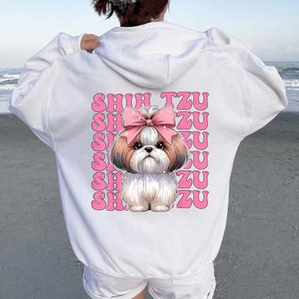 コケット 弓 シーズー 女の子 犬 ママ 母の日 ピンク レディース オーバーサイズ パーカー バックプリント - Kawaiitshirt