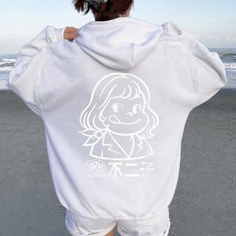 不二子 ペコちゃん レトロガール Fujiko Japanese Cuteintage Girl レディース オーバーサイズ パーカー バックプリント - Kawaiitshirt