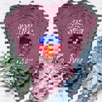 Blessed Haitian Queen Afro Caribbean Pride Women's Heather T-Shirt | Mazezy