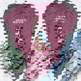 Blue Jay Birder Explorer Birdwatching Nature Women's Heather T-Shirt | Mazezy