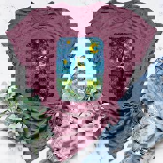 Border Collie Back Starry Night Impressionist Dog Aja Art Women's Heather T-Shirt | Mazezy