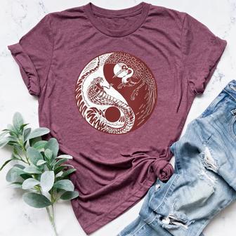 Cobra And Crane Yin And Yang Chi-Gong Tai-Chi Yoga Qi Gong Women's Heather T-Shirt | Mazezy