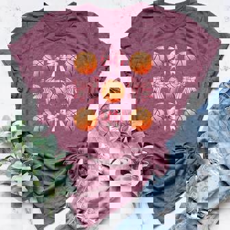 Groovy Basketball Coquette Bow Pink Basketball Girl Women Women's Heather T-Shirt | Mazezy