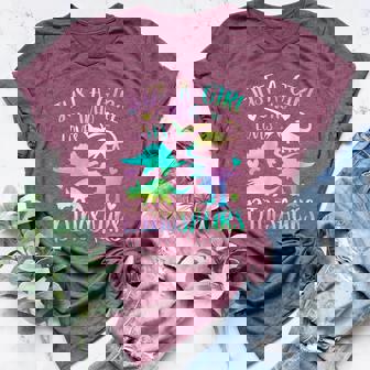 Just a Girl Who Loves Dinosaurs Cute Dinosaur Teen Girls Women's Heather T-Shirt | Mazezy