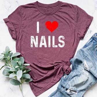 I Love Nails Heart Salon Manicurists Pedicurist Manicure Women's Heather T-Shirt | Mazezy