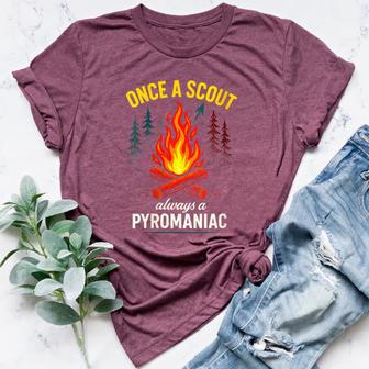 Once a Scout Always a Pyromaniac Camping Fun Women's Heather T-Shirt | Mazezy