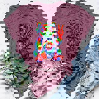 Tie-Dye Bear Peace Sign Hippo Women's Heather T-Shirt | Mazezy