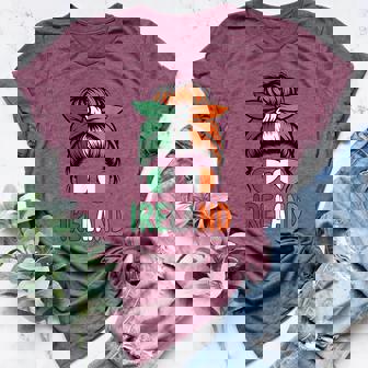 Ireland Flag Messy Bun Girl Irish Roots Women's Heather T-Shirt | Mazezy