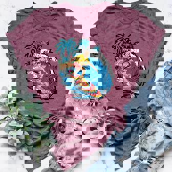 Tie Dye Surfboards With Surfer Silhouette Women's Heather T-Shirt | Mazezy