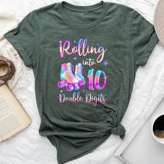 10 Years Old Birthday Girl Rolling Into 10Th Double Digits Bella Canvas T-shirt - Thegiftio UK