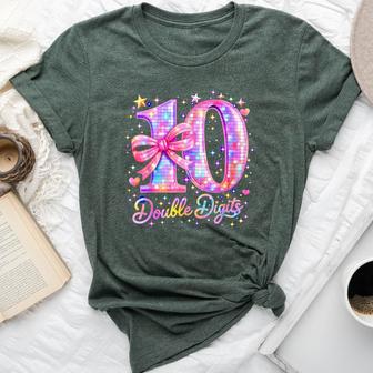 10Th Birthday Girl Pink Coquette Bow 10 Year Old Disco Ball Bella Canvas T-shirt - Thegiftio UK
