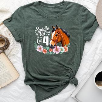 4Th Horse Birthday Four Years Old Girls Horses Birthday Bella Canvas T-shirt - Thegiftio UK