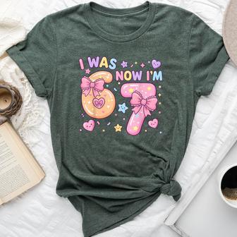 I Was 6 Now I'm 7 Birthday Coquette Bow Cute Birthday Girl Bella Canvas T-shirt - Thegiftio UK