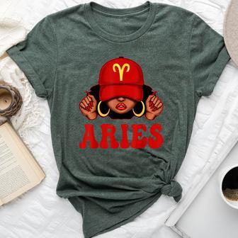 Aries Black Woman With Red Cap Zodiac Sign Birthday Bella Canvas T-shirt - Thegiftio UK